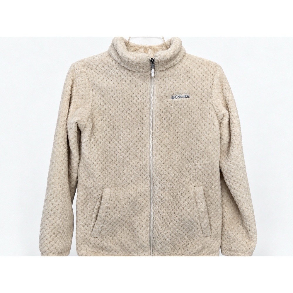Columbia Girls Fire Side Sherpa Fleece Jacket Full Zip Cream Youth L 14/16